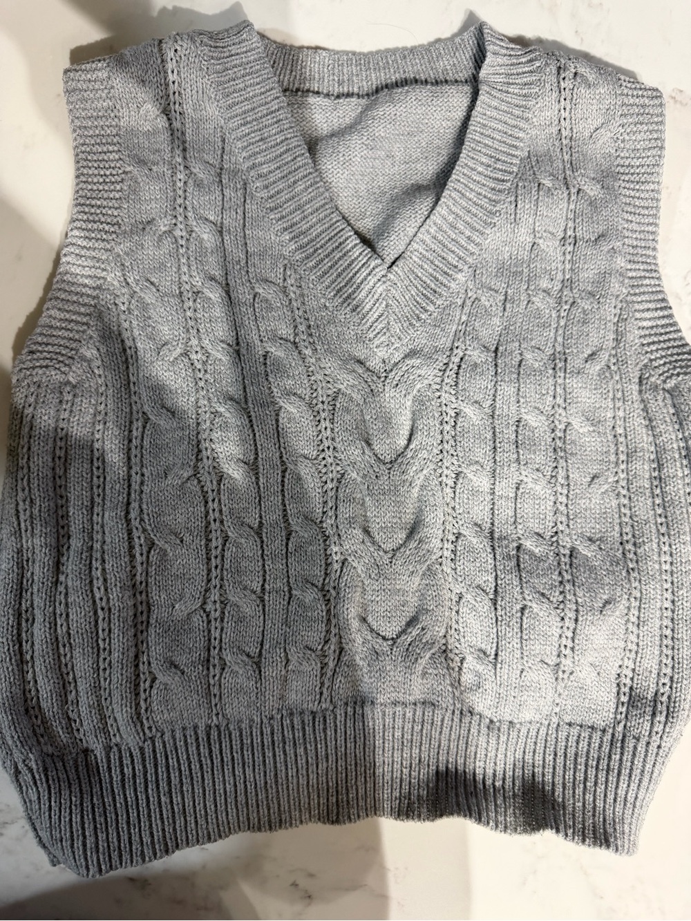 SHEIN Women's Cable Knit V-Neck Sweater Vest - Light Gray
